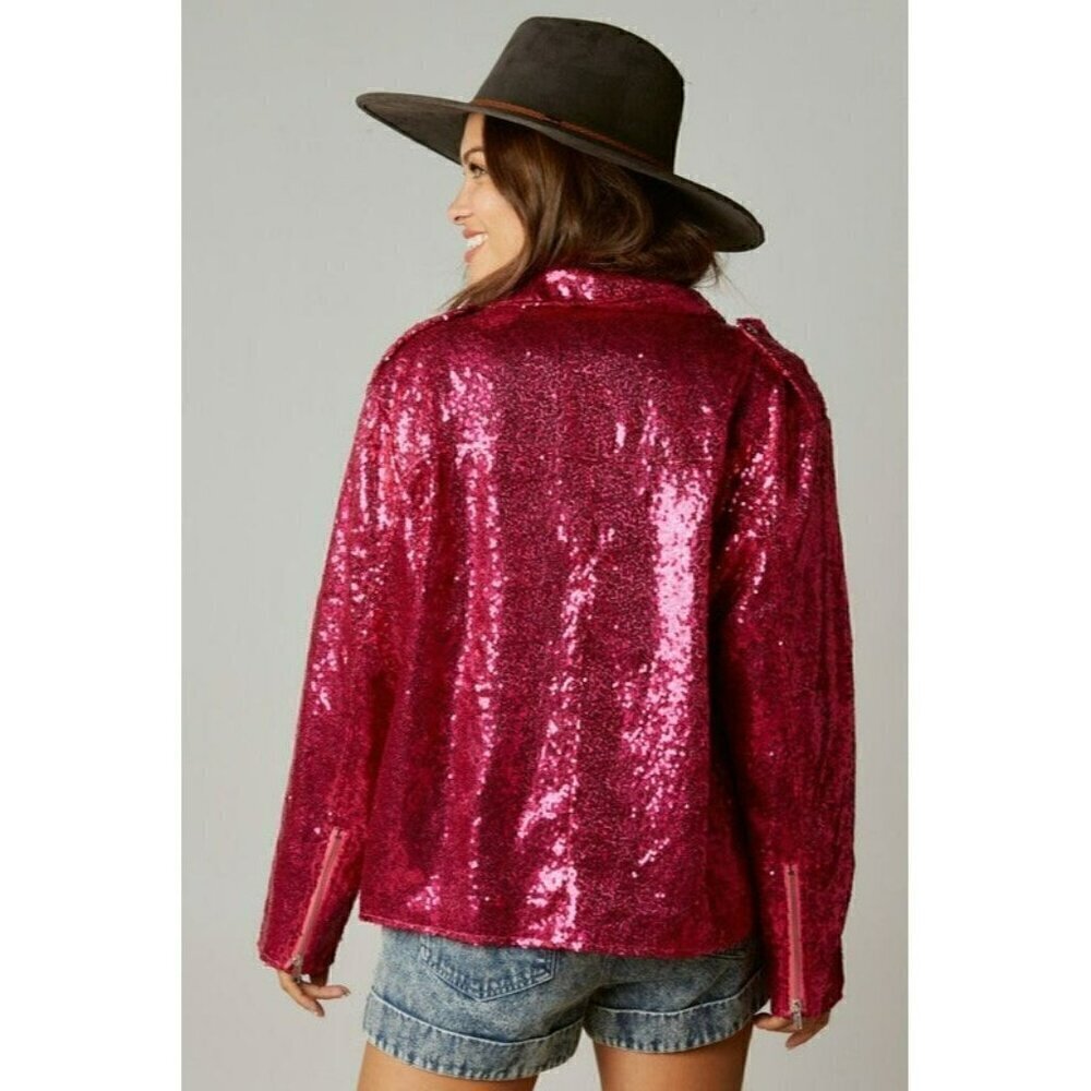 Make Way for Sequin Moto Jacket in Fuchsia - Picture 11 of 11